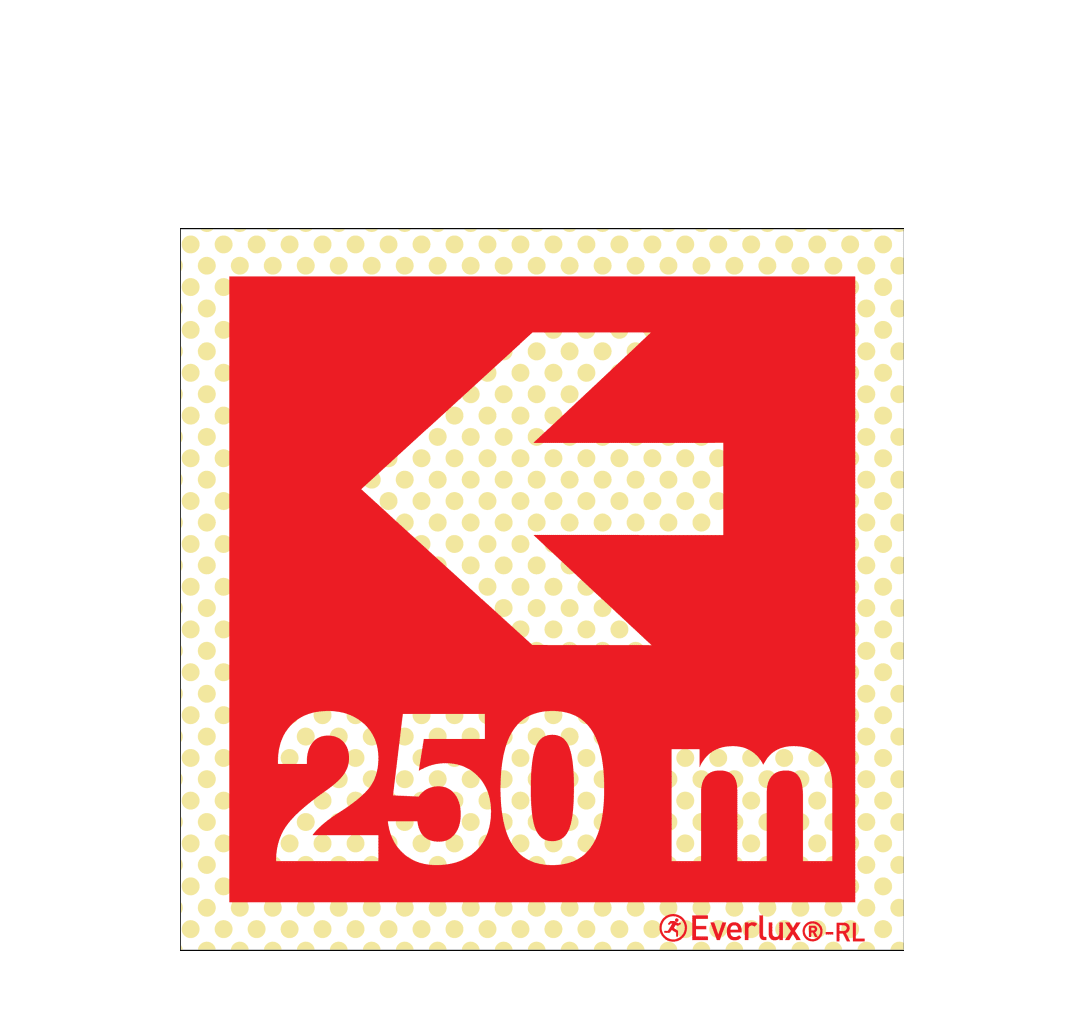Brandschutzzeichen Reflektierend Pfeil nach links 250 Meter Aluminium 1mm, langnachleuchtend, 215mcd m²