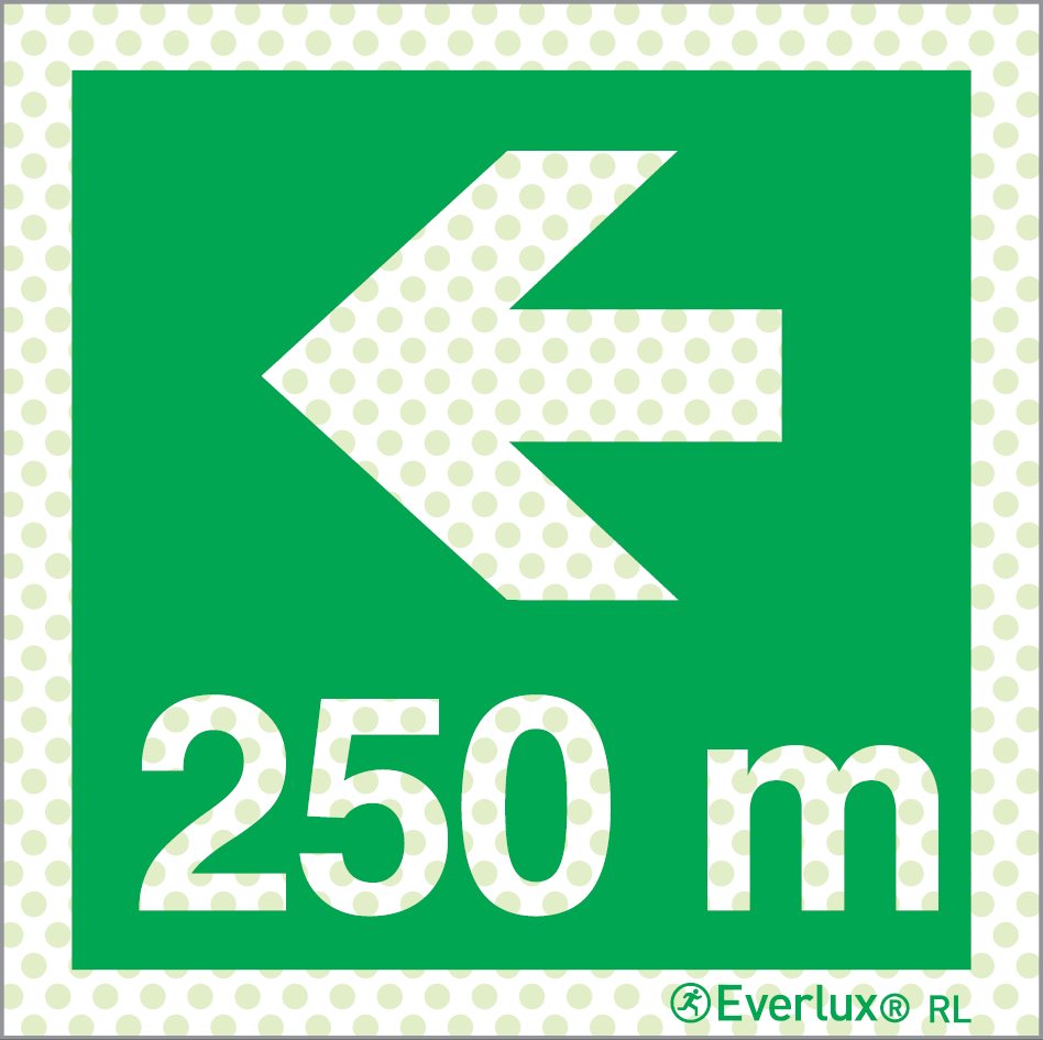 Rettungszeichen Reflektierend Symbole Links 250 Meter Aluminium 1mm, langnachleuchtend, 215mcd m²