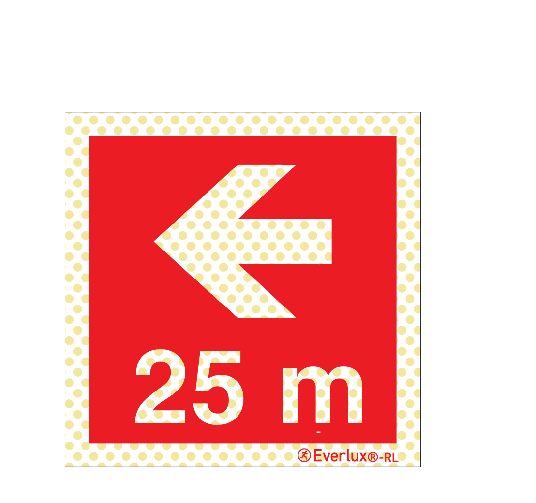 Brandschutzzeichen Reflektierend Pfeil nach links 25 Meter Aluminium 1mm, langnachleuchtend, 215mcd m²