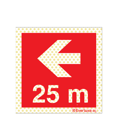 Brandschutzzeichen Reflektierend Pfeil nach links 25 Meter Aluminium 1mm, langnachleuchtend, 215mcd m²