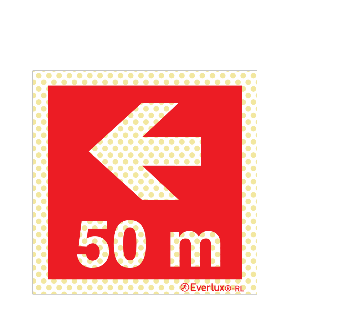 Brandschutzzeichen Reflektierend Pfeil nach links 50 Meter Aluminium 1mm, langnachleuchtend, 215mcd m²