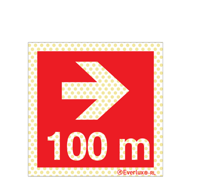 Brandschutzzeichen Reflektierend Pfeil nach rechts 100 Meter Aluminium 1mm, langnachleuchtend, 215mcd m²