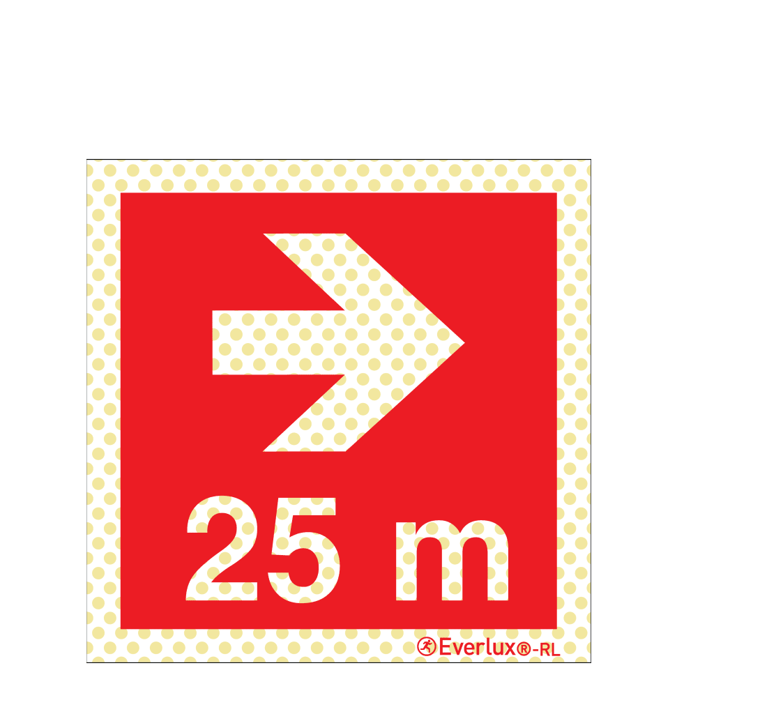 Brandschutzzeichen Reflektierend Pfeil nach rechts 25 Meter Aluminium 1mm, langnachleuchtend, 215mcd m²