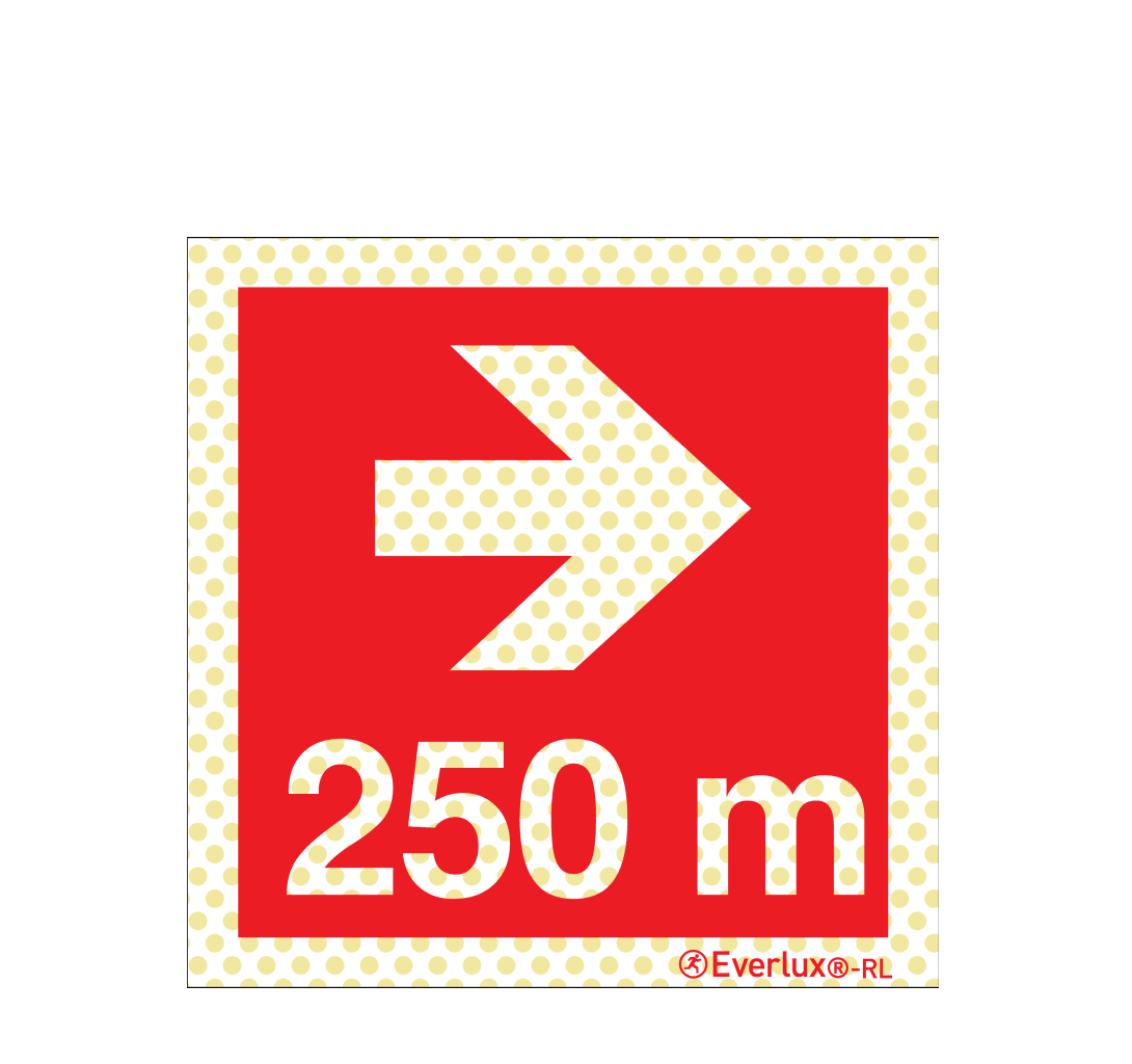 Brandschutzzeichen Reflektierend Pfeil nach rechts 250 Meter Aluminium 1mm, langnachleuchtend, 215mcd m²