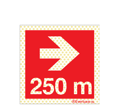 Brandschutzzeichen Reflektierend Pfeil nach rechts 250 Meter Aluminium 1mm, langnachleuchtend, 215mcd m²