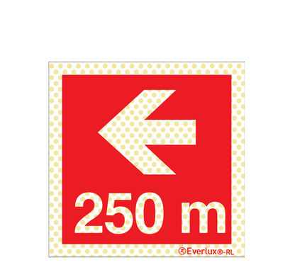 Brandschutzzeichen Reflektierend Pfeil nach links 250 Meter Aluminium 1mm, langnachleuchtend, 215mcd m²