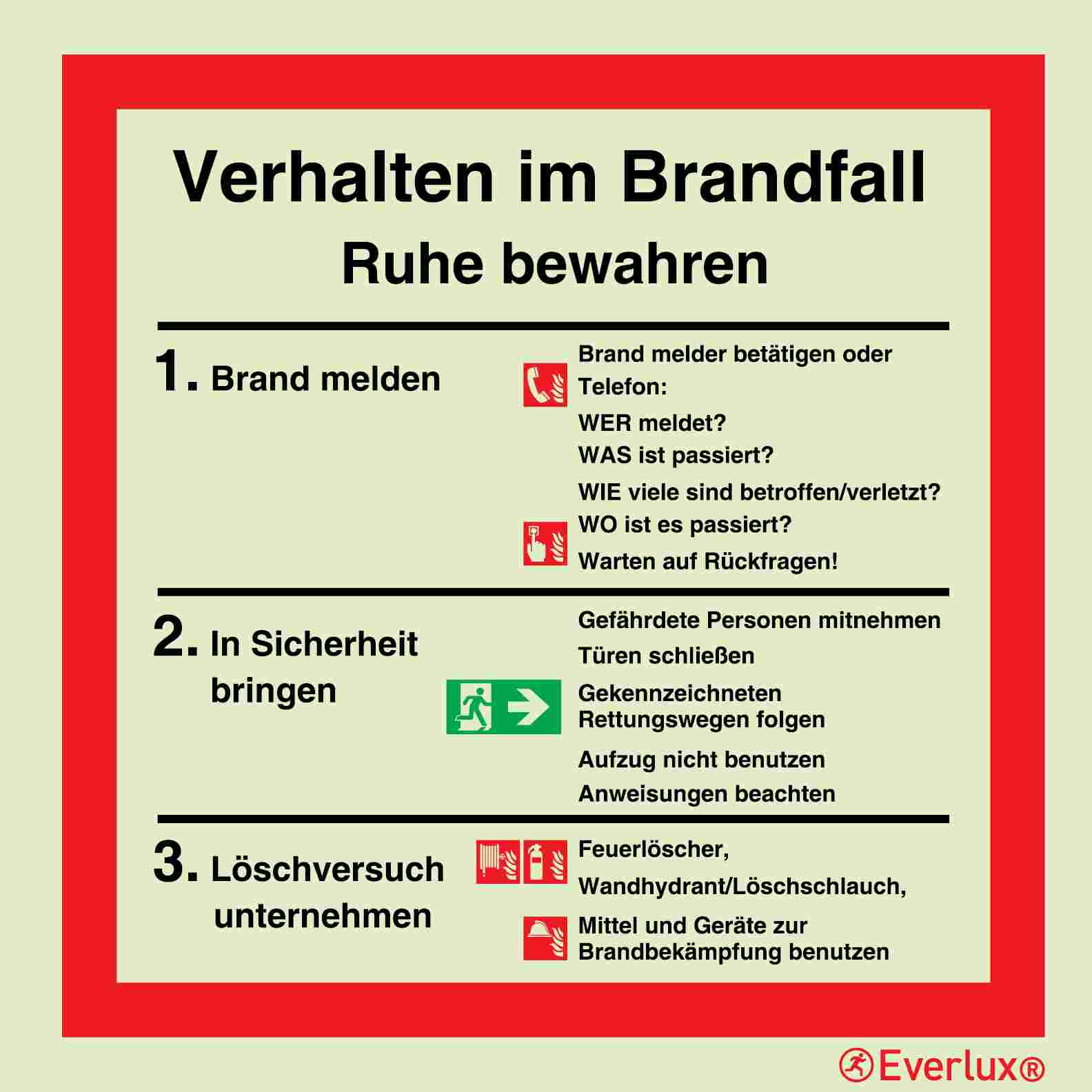 Brandschutzzeichen Verhalten im Brandfall m²