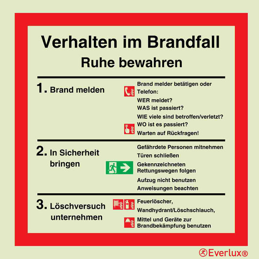Brandschutzzeichen Verhalten im Brandfall m²