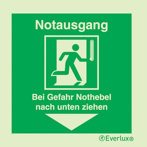 Notausgang, Nur bei Gefahr Nothebel nach unten ziehen