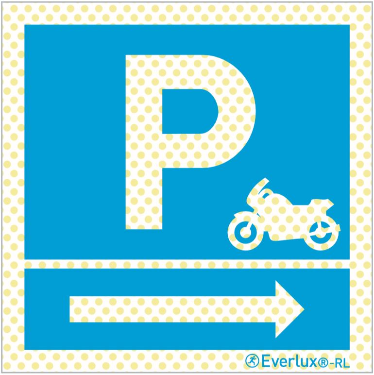 Reflektierende Langnachleuchtende Park Schilder Parkplatz für Motorräder rechts Aluminium 1mm, langnachleuchtend, 215mcd m²