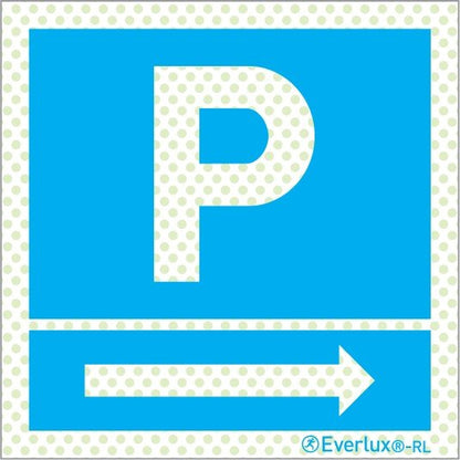 Reflektierende Langnachleuchtende Park Schilder Parkplatz rechts Aluminium 1mm, langnachleuchtend, 215mcd m²