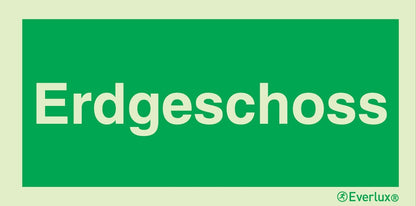 Rettungszeichen mit Text 300x150mm Kunststoff 2mm, selbstklebend, langnachleuchtend, 215mcd m²