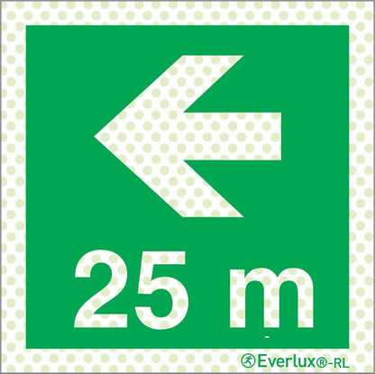 Rettungszeichen Reflektierend Symbole Links 25 Meter Aluminium 1mm, langnachleuchtend, 215mcd m²