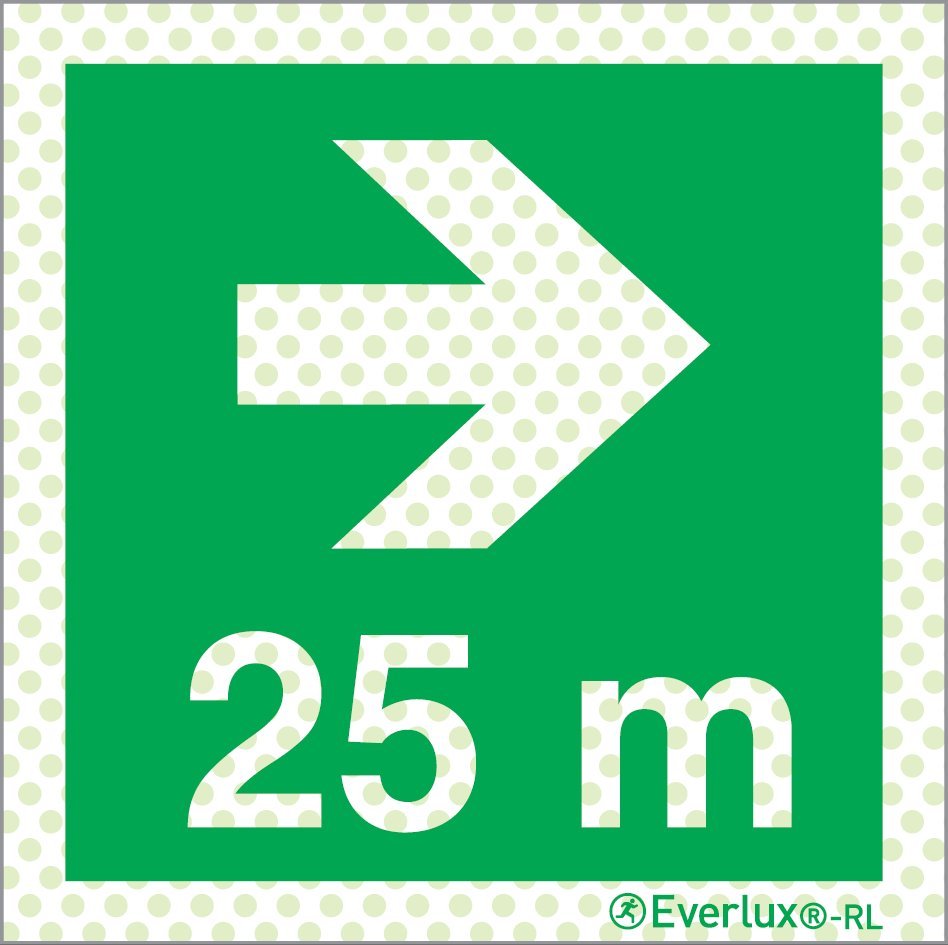 Rettungszeichen Reflektierend Symbole Rechts 25 Meter Aluminium 1mm, langnachleuchtend, 215mcd m²