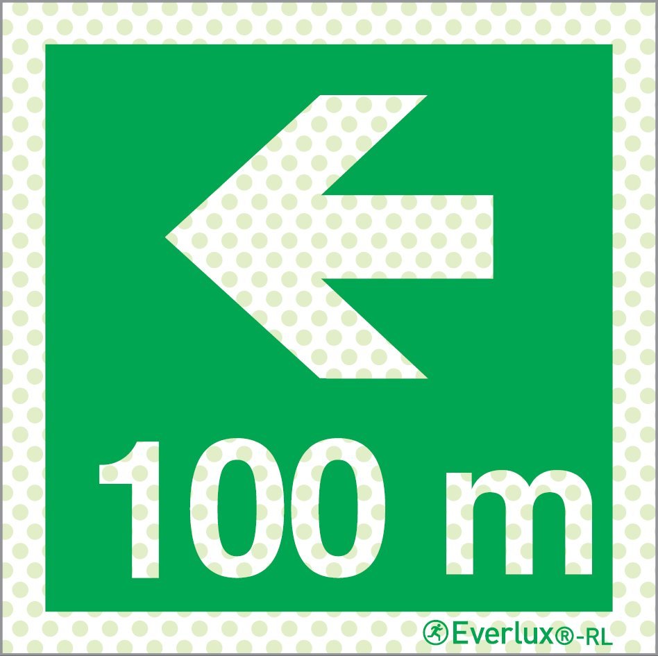 Rettungszeichen Reflektierend Symbole Links 100 Meter Aluminium 1mm, langnachleuchtend, 215mcd m²