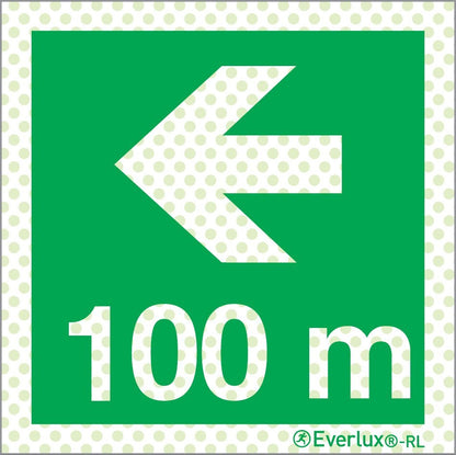 Rettungszeichen Reflektierend Symbole Links 100 Meter Aluminium 1mm, langnachleuchtend, 215mcd m²