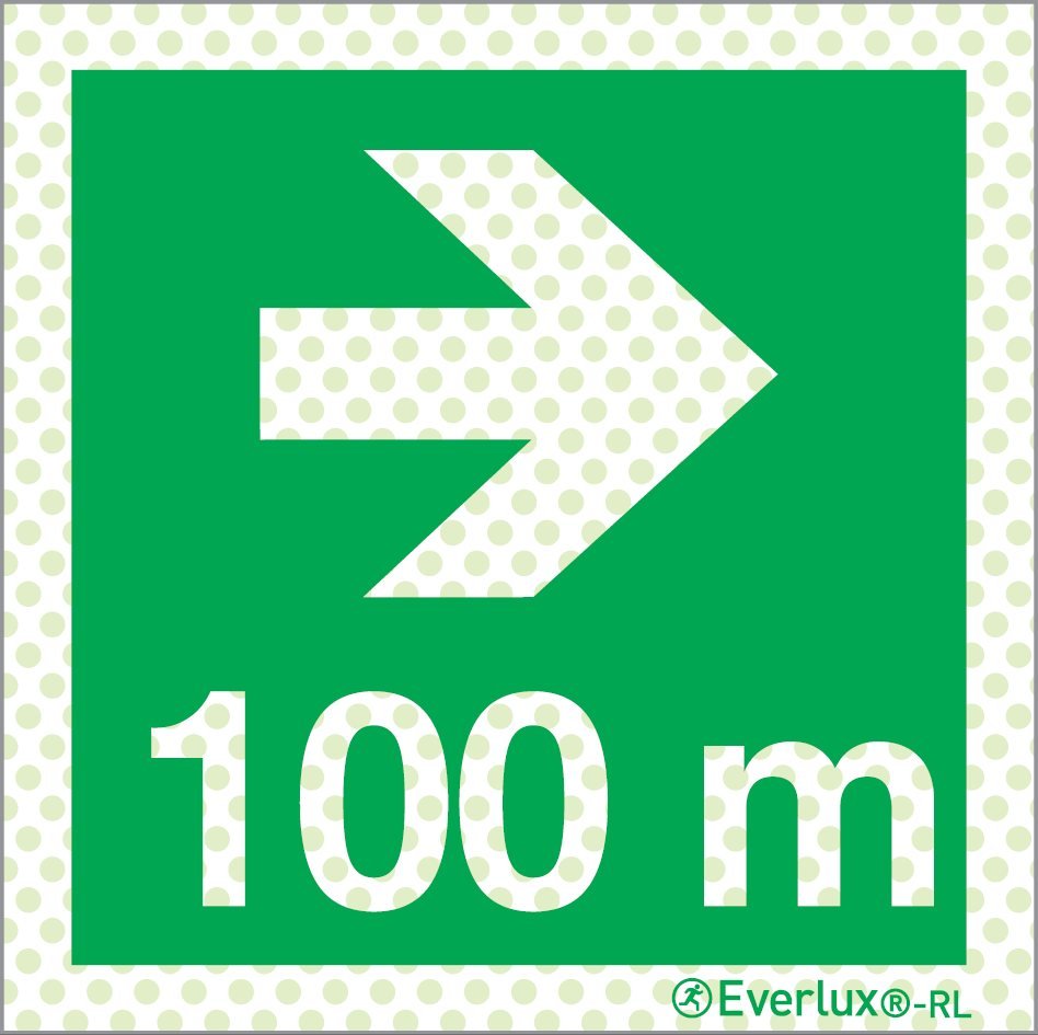 Rettungszeichen Reflektierend Symbole Rechts 100 Meter Aluminium 1mm, langnachleuchtend, 215mcd m²