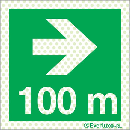 Rettungszeichen Reflektierend Symbole Rechts 100 Meter Aluminium 1mm, langnachleuchtend, 215mcd m²