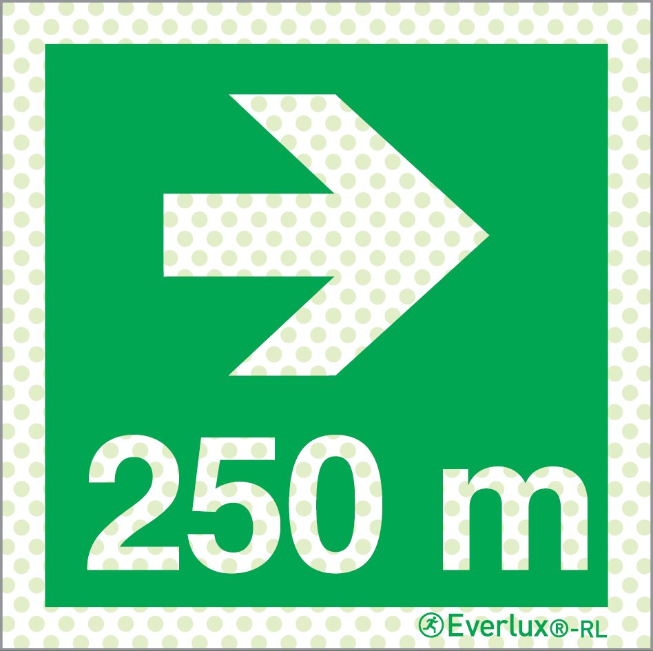 Rettungszeichen Reflektierend Symbole Rechts 250 Meter Aluminium 1mm, langnachleuchtend, 215mcd m²
