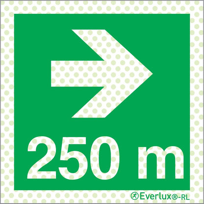 Rettungszeichen Reflektierend Symbole Rechts 250 Meter Aluminium 1mm, langnachleuchtend, 215mcd m²