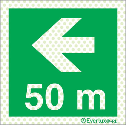 Rettungszeichen Reflektierend Symbole Links 50 Meter Aluminium 1mm, langnachleuchtend, 215mcd m²