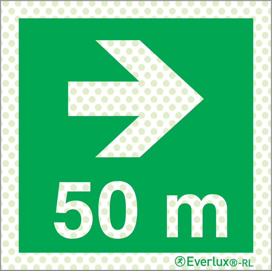 Rettungszeichen Reflektierend Symbole Rechts 50 Meter Aluminium 1mm, langnachleuchtend, 215mcd m²