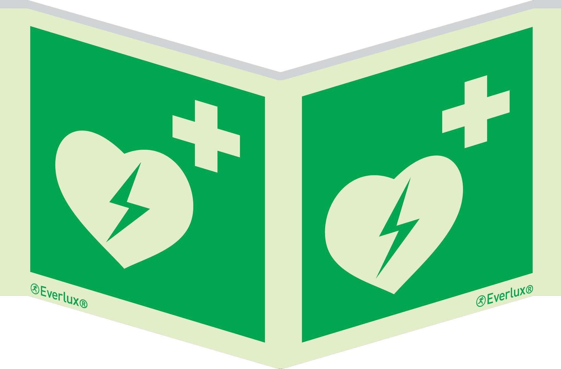 Rettungszeichen Symbole Winkelschild Defibrillator 300x300mm Kunststoff