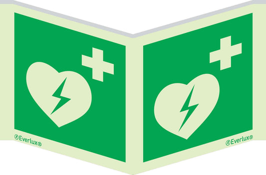 Rettungszeichen Symbole Winkelschild Defibrillator 300x300mm Kunststoff